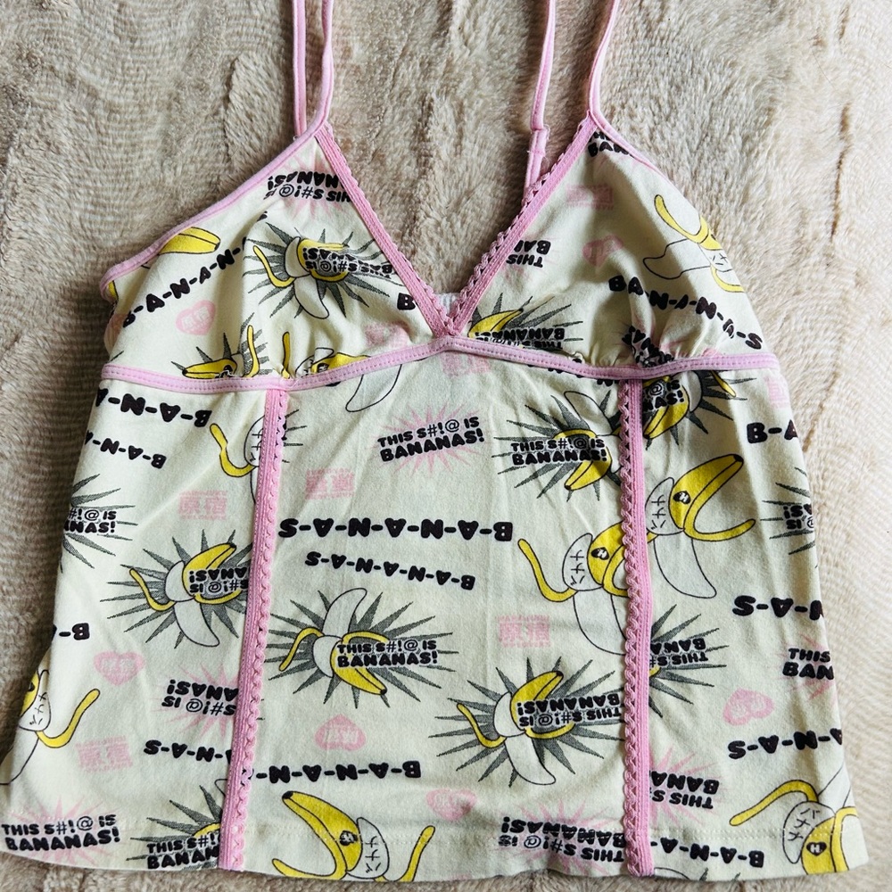 Harajuku Lovers /Gwen Stefani Medium Banana Print Camisole with Pink Trim